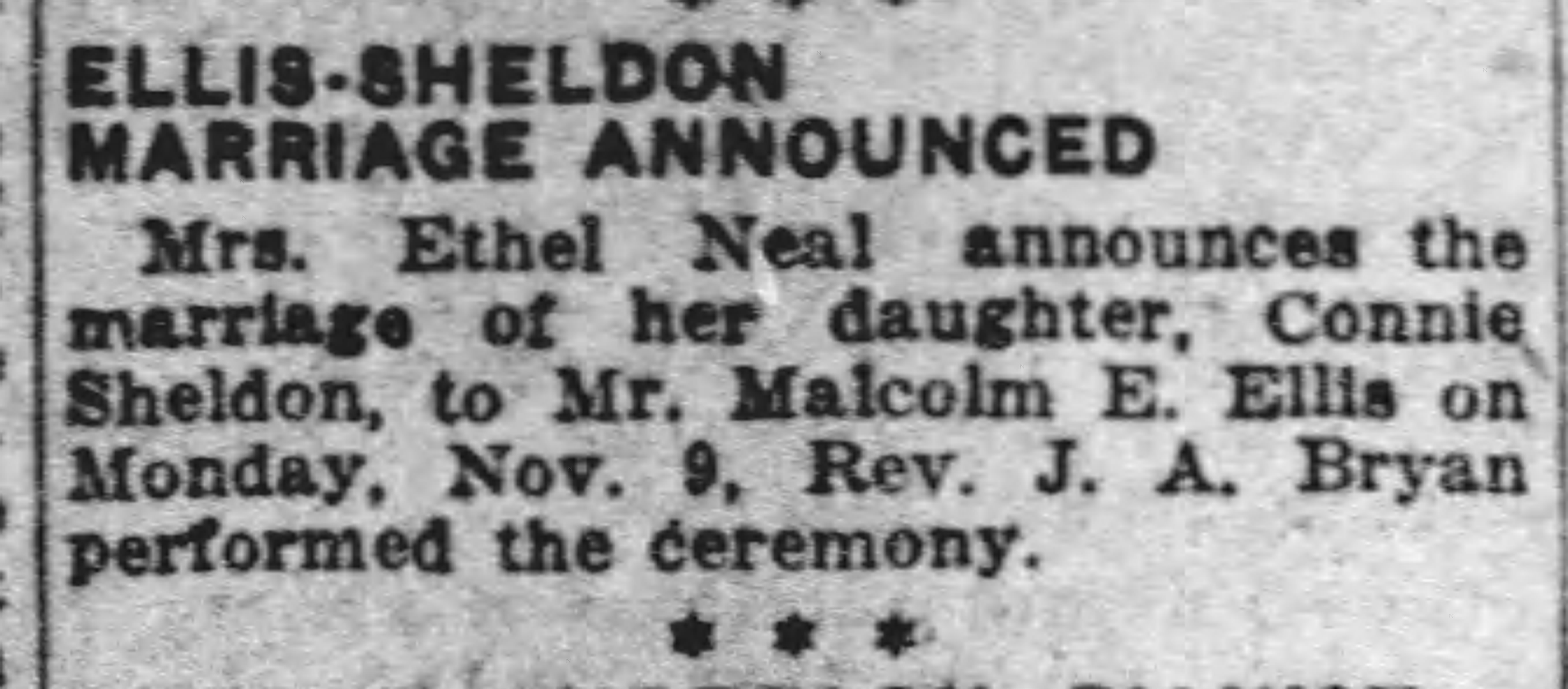 Ellis-Sheldon Marriage Announced